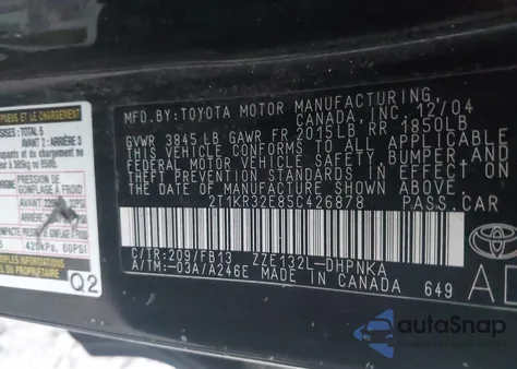 2005 Toyota Matrix Xr из США, поврежденный, VIN 2T1KR32E85C426878